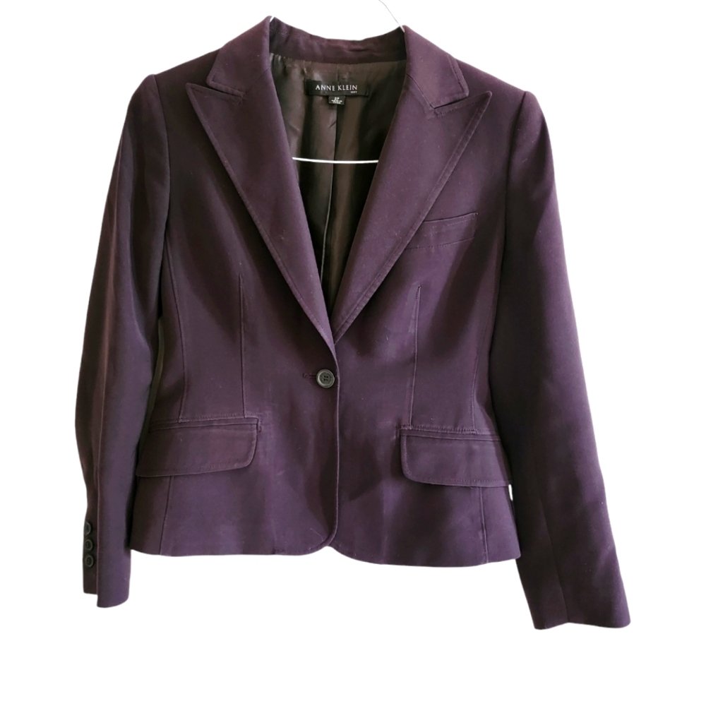 Anne Klein Jacket Blazer Sz 2P Dark Brown Lined Long Sleeve Wool Blend